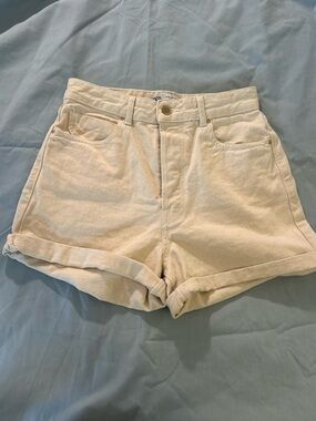 Zara Cream Rolled-Hem Denim Shorts